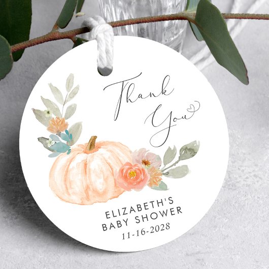 Étiquettes Cadeau Merci de Baby shower citrouille