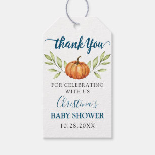 Étiquettes-cadeau Merci de Baby shower Citrouille bleu minuit