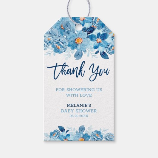 Étiquettes-cadeau Merci de Baby shower d'aquarelle bleu (Devant)