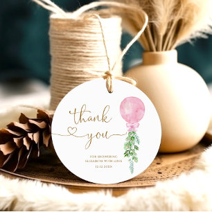 Étiquettes Cadeau Merci de Baby shower de ballon rose Aquarelle