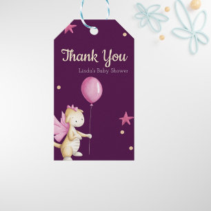 Étiquettes-cadeau Merci de Baby shower de dragon rose