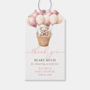 Étiquettes-cadeau Merci de Baby shower de fille rose de l'ours en pe