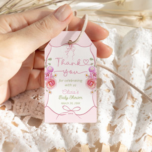 Étiquettes-cadeau Merci de Baby shower de fleur sauvage rose pâle