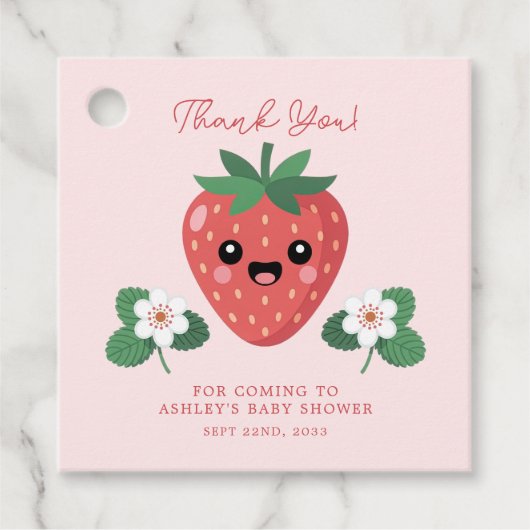 Étiquettes Cadeau Merci de Baby shower de fraises Kawaii (Devant)