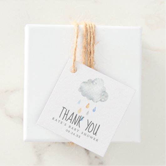 Étiquettes Cadeau Merci de Baby shower de  pour garçon nuage de plui (En situation)