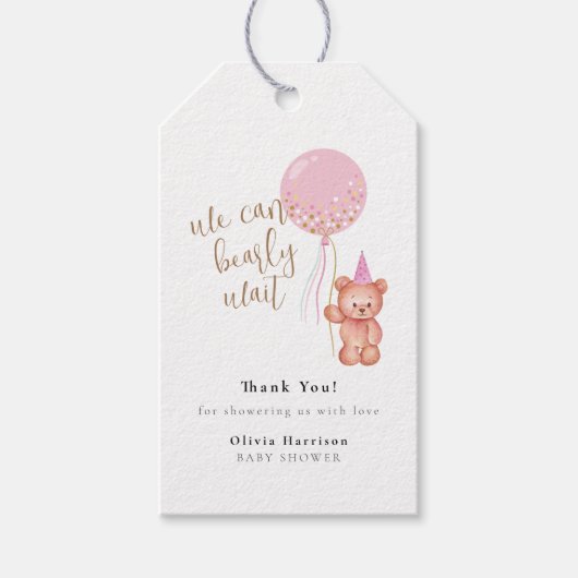 Étiquettes-cadeau Merci de Baby shower de  rose ours Teddy (Devant)