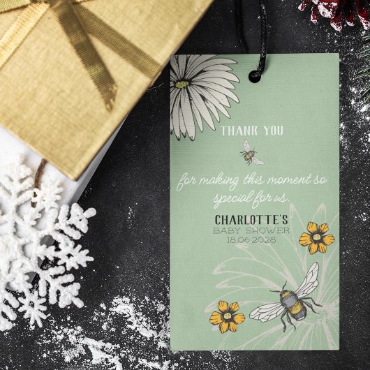 Étiquettes-cadeau Merci de Baby shower des abeilles vertes Sage
