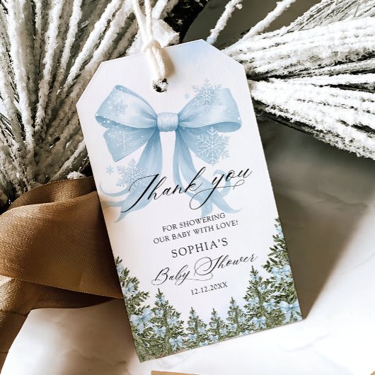 Étiquettes-cadeau Merci de Baby shower d'hiver Blue Bow