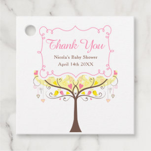 Étiquettes Cadeau Merci de Baby shower d'oiseaux floraux rose jaune