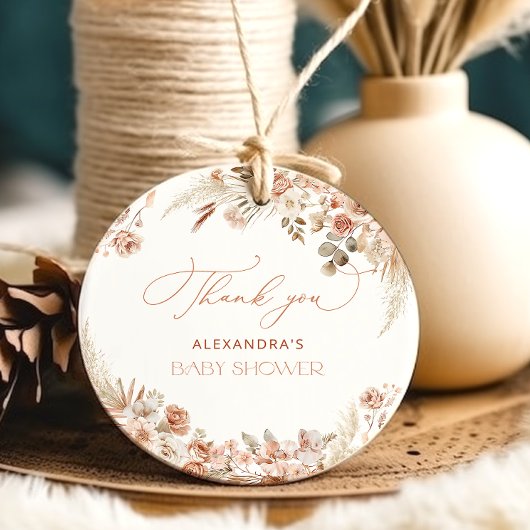 Étiquettes Cadeau Merci de Baby shower en laiton Boho Pampas