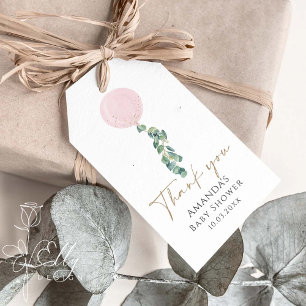 Étiquettes-cadeau Merci de Baby shower Eucalyptus rose Balloon