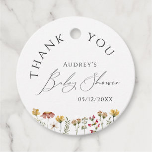 Étiquettes Cadeau Merci de Baby shower Fleur sauvage coloré rond