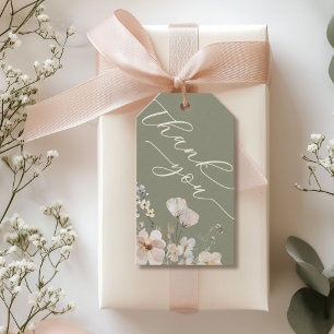 Étiquettes-cadeau Merci de Baby shower Fleur sauvage Sage Green