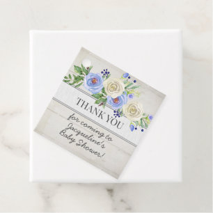 Étiquettes Cadeau Merci de Baby shower Floral Bleu Garçon en bois