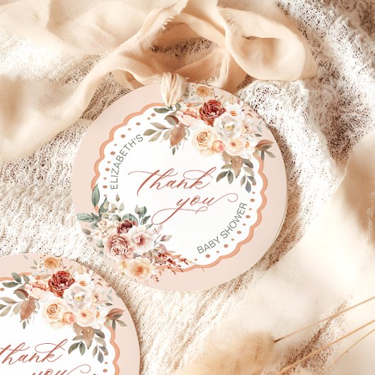 Étiquettes Cadeau Merci de Baby shower floral Boho