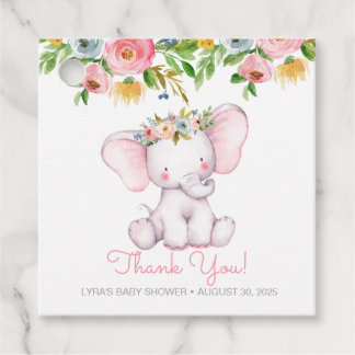 Étiquettes Cadeau Merci de Baby shower Floral Little Elephant