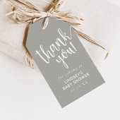 Étiquettes-cadeau Merci de Baby shower gris-lettres à la main préfér