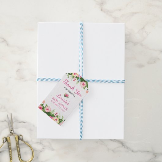 Étiquettes-cadeau Merci de Baby shower rose chaud (Avec de laficelle)