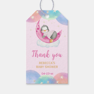 Étiquettes-cadeau Merci de Baby shower rose pingouin mignon