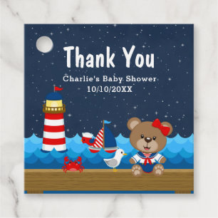 Étiquettes Cadeau Merci de Baby shower rouge de la fille marine