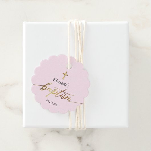 Étiquettes Cadeau Merci de Baptême de fille rose-rose élégant (En situation)