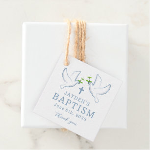 Étiquettes Cadeau Merci de baptême du garçon bleu de la colombe