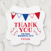 Étiquettes Cadeau Merci de baseball bleu et rouge (Devant)
