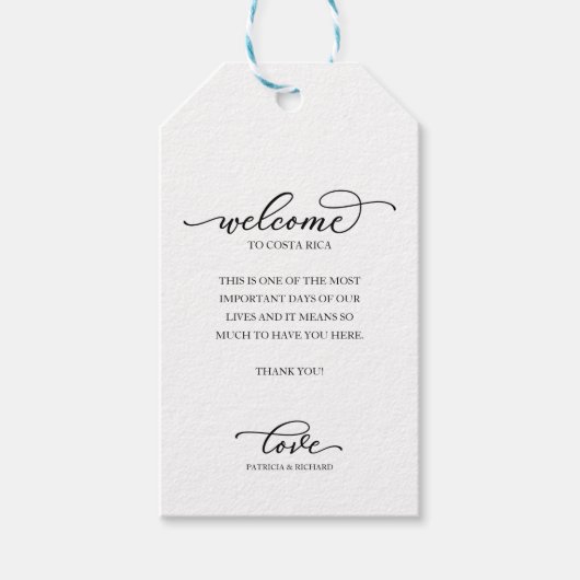 Étiquettes-cadeau Merci de bienvenue de mariage de destination Scrip (Devant)