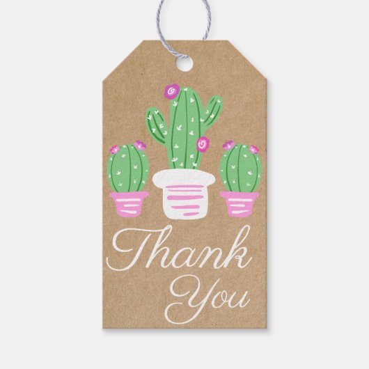 Étiquettes-cadeau Merci de cactus à fleur rose rustique (Devant)