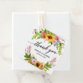 Étiquettes Cadeau Merci de calligraphie Mariage de tournesol (En situation)