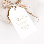 Étiquettes-cadeau Merci de calligraphie Or Delicate Favor<br><div class="desc">Ces calligraphie or délicate vous remercient pour les étiquettes cadeaux sont parfaites pour un mariage moderne. Le design minimaliste romantique présente une belle et élégante typographie de champagne jaune doré sur un arrière - plan blanc au look épuré et simple. Personnalisez les étiquettes avec vos noms et la date. Changez...</div>