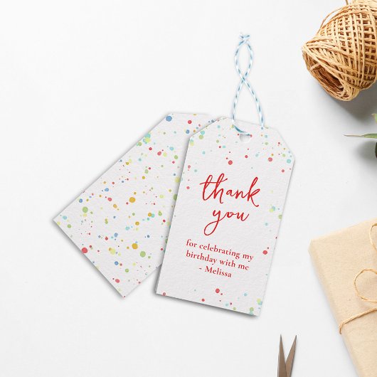 Étiquettes-cadeau Merci de calligraphie Whimsical Confetti coloré
