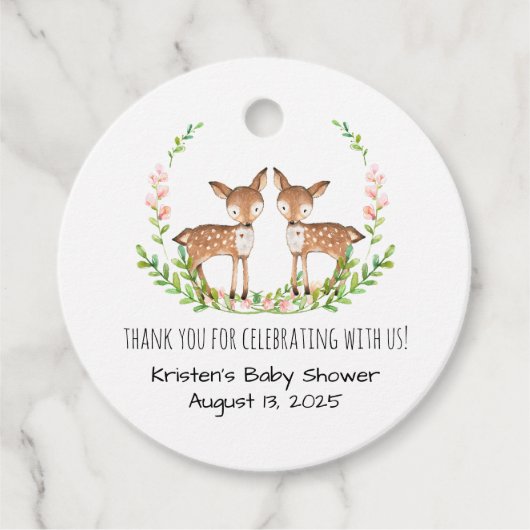 Étiquettes Cadeau Merci de cerf rose (Devant)