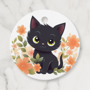 Étiquettes Cadeau Merci de chaton noir mignon