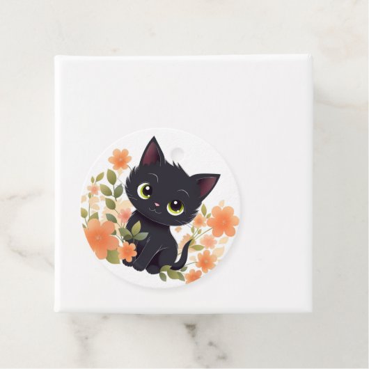 Étiquettes Cadeau Merci de chaton noir mignon (En situation)