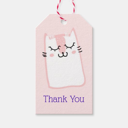 Étiquettes-cadeau Merci de chaton rose couchant (Devant)