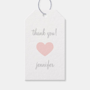 Étiquettes-cadeau Merci de coeur rose et gris personnalisé