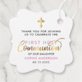Étiquettes Cadeau Merci De Communion Rose Et Or (Dos)
