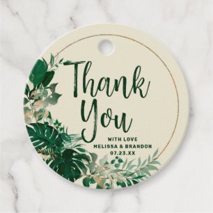 Étiquettes Cadeau Merci de couronne Tropical Green & Gold Circle