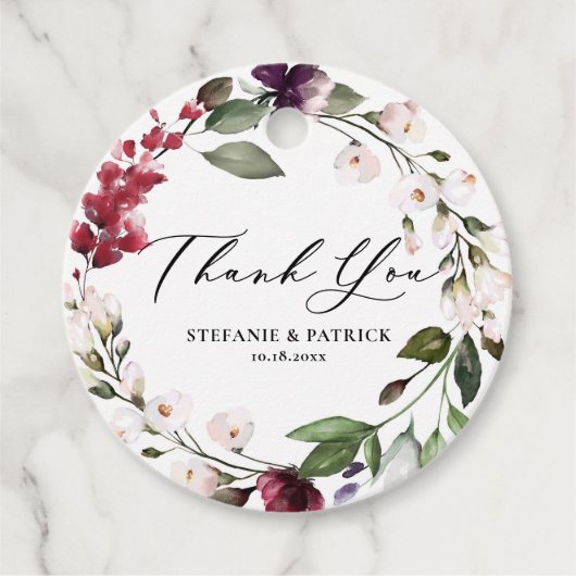Étiquettes Cadeau Merci de  de couronne de fleurs rouge, violet et b (Devant)