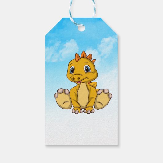 Étiquettes-cadeau Merci de dinosaure orange jaune (Dos)