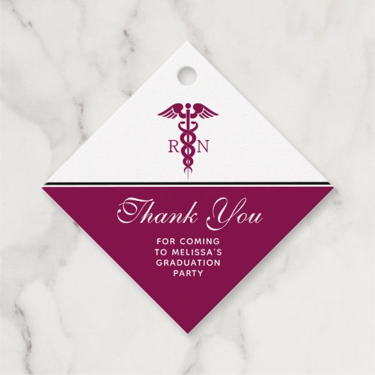 Étiquettes Cadeau Merci de diplôme en infirmière avec Red Caduceus (Devant)