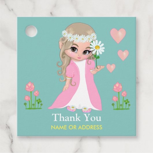 Étiquettes Cadeau Merci de fées et de fleurs sur Sticker bleu clair (Devant)