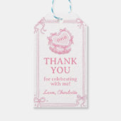 Étiquettes-cadeau Merci de fête d'anniversaire de la Bow rose (Devant)