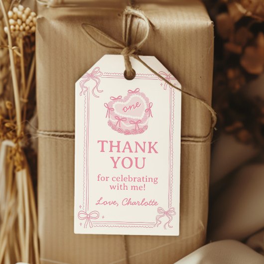 Étiquettes-cadeau Merci de fête d'anniversaire de la Bow rose