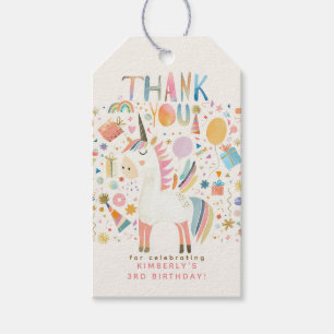 Étiquettes-cadeau Merci de fête d'anniversaire de la Unicorne