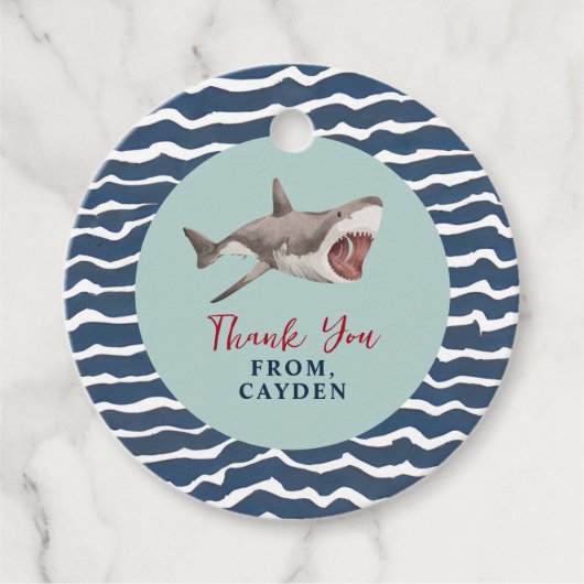 Étiquettes Cadeau Merci de fête d'anniversaire de requins (Devant)