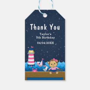 Étiquettes-cadeau Merci de fête d'anniversaire rose singe Nautique