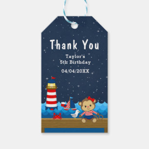 Étiquettes-cadeau Merci de fête d'anniversaire rouge singe Nautique