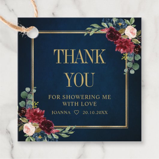 Étiquettes Cadeau Merci de Fête des mariées de la marine de Bourgogn (Devant)